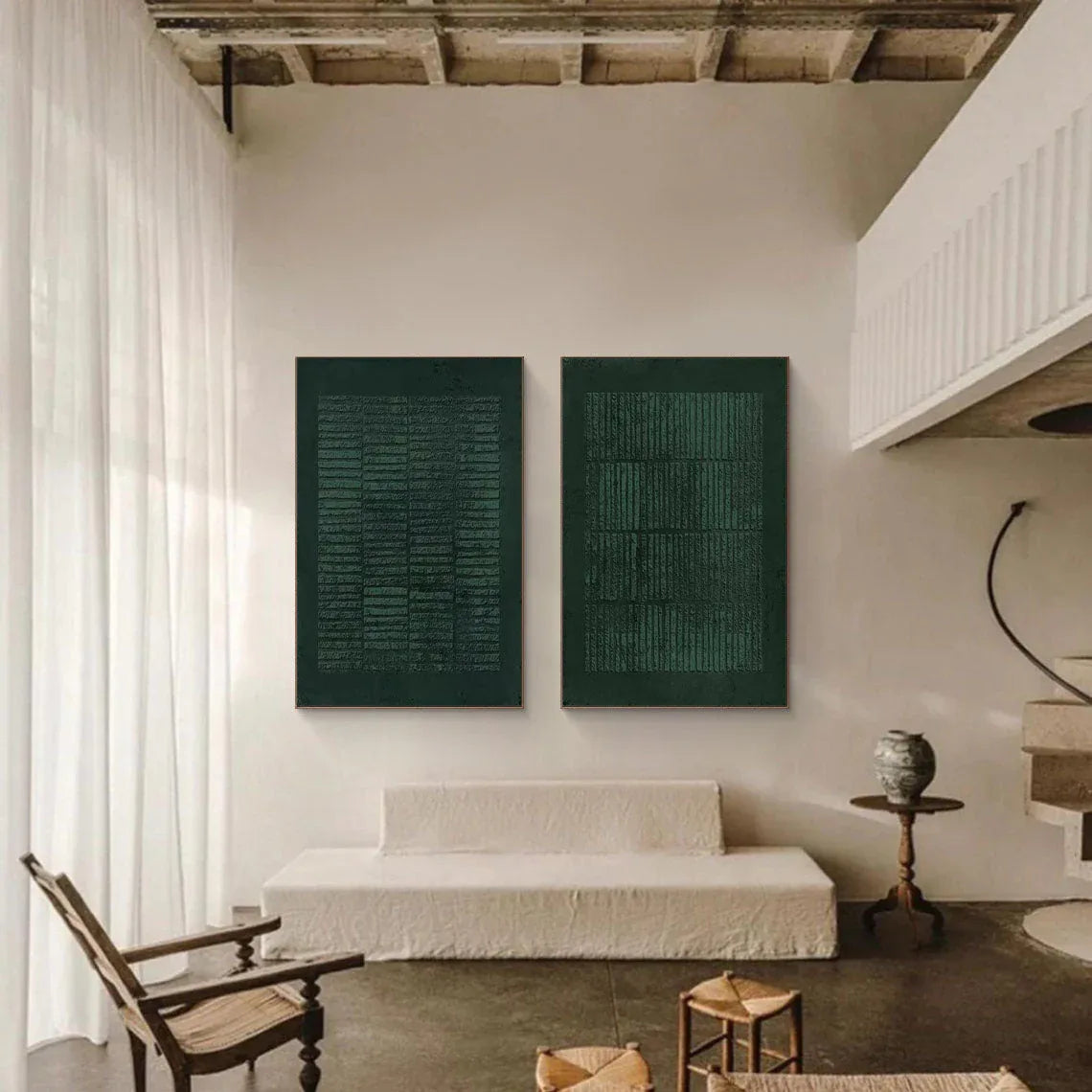 Set of Two Green Textured Canvas Artworks - Modern Minimalist - artextured