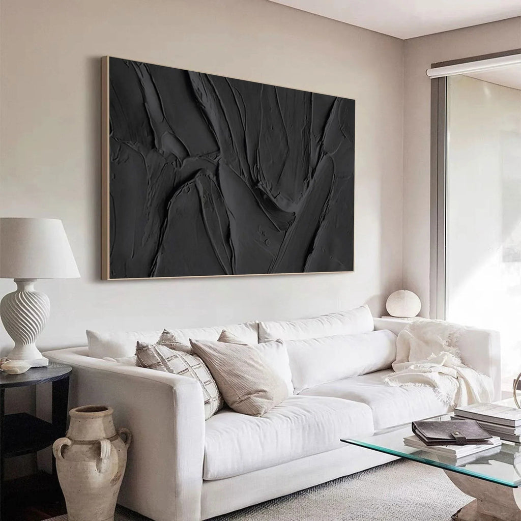 Velvet Shadows-Abstract Black Vein Texture Wall Art - artextured