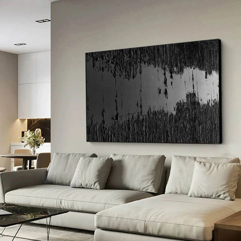 Midnight Echo-Minimally Abstract Thick Black Textured Oil Painting Wall Art - artextured