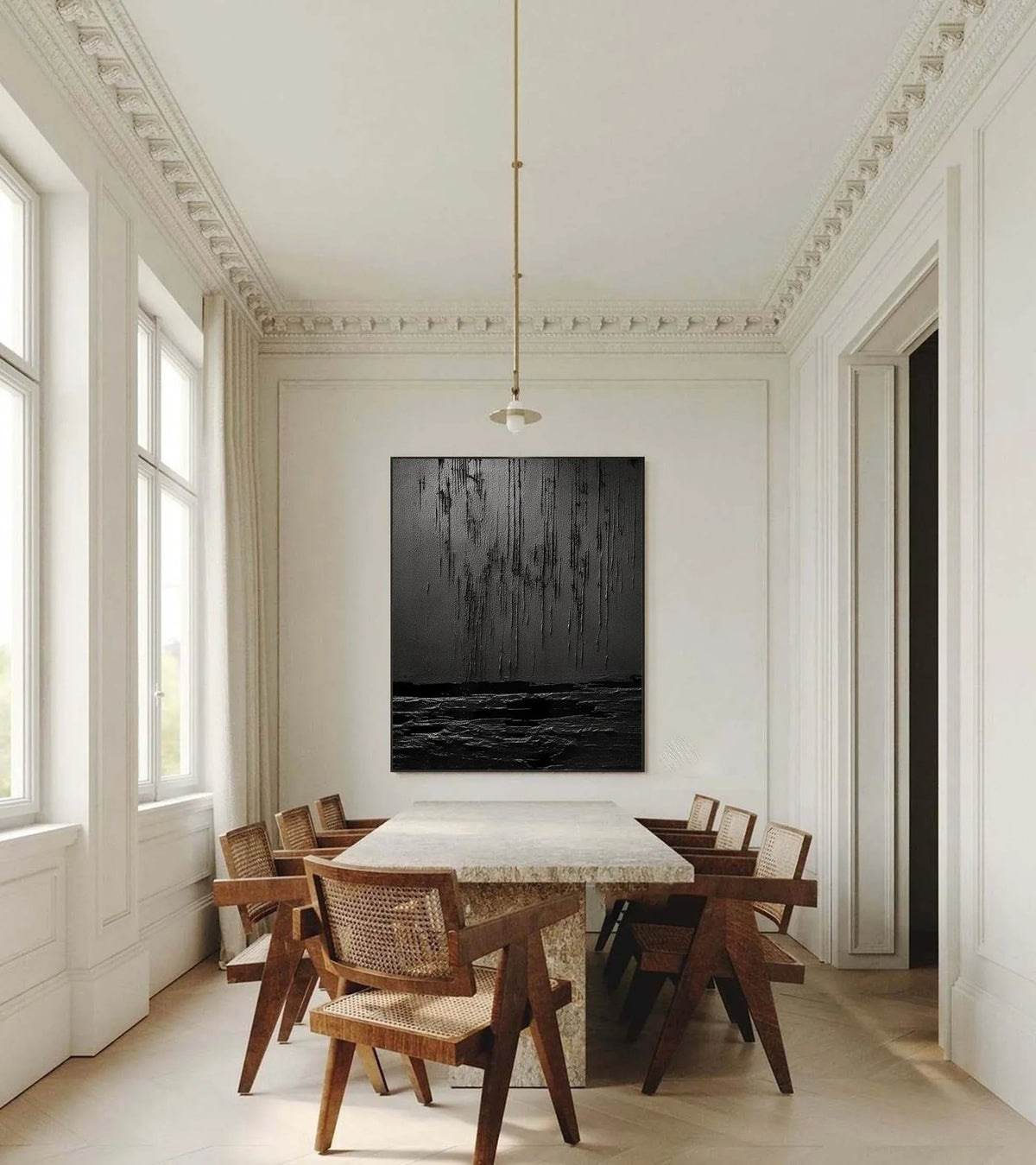 Midnight Echoes-Hand Drawn Pure Black Drip Texture Wall Art - artextured