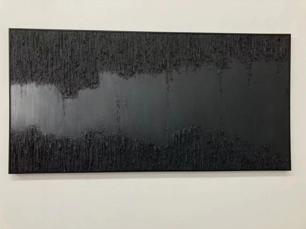 Midnight Echo-Minimally Abstract Thick Black Textured Oil Painting Wall Art - artextured
