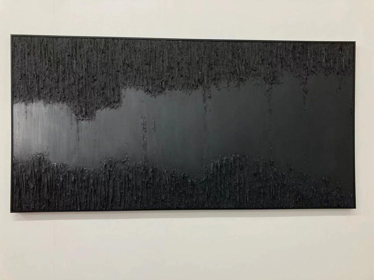 Midnight Echo-Minimally Abstract Thick Black Textured Oil Painting Wall Art - artextured
