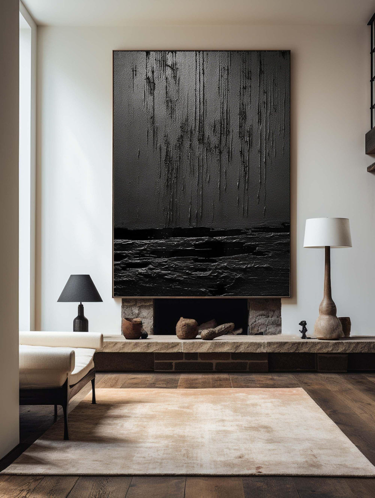 Midnight Echoes-Hand Drawn Pure Black Drip Texture Wall Art - artextured