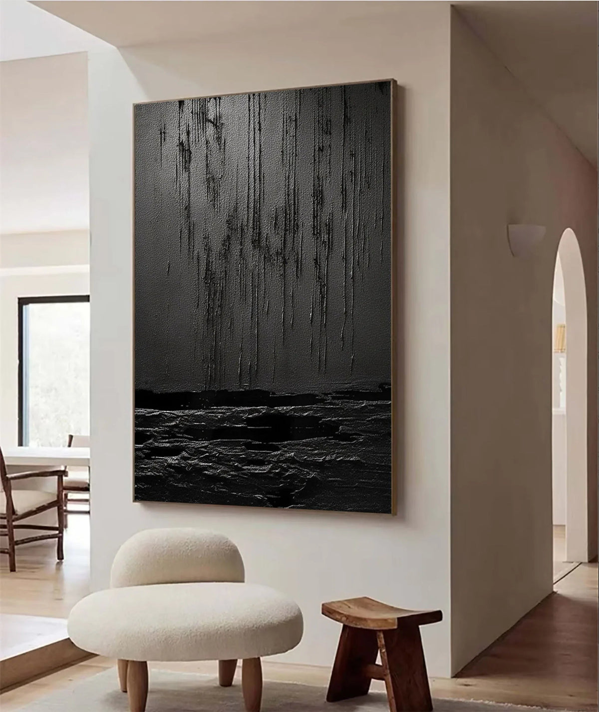 Midnight Echoes-Hand Drawn Pure Black Drip Texture Wall Art - artextured