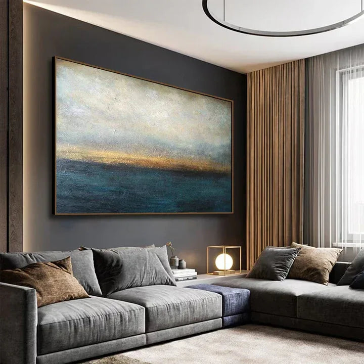 Horizon’s Golden Hush-Deep-Sea Gilding Texture Oil Painting Wall Art for Modern Interior Design - artextured