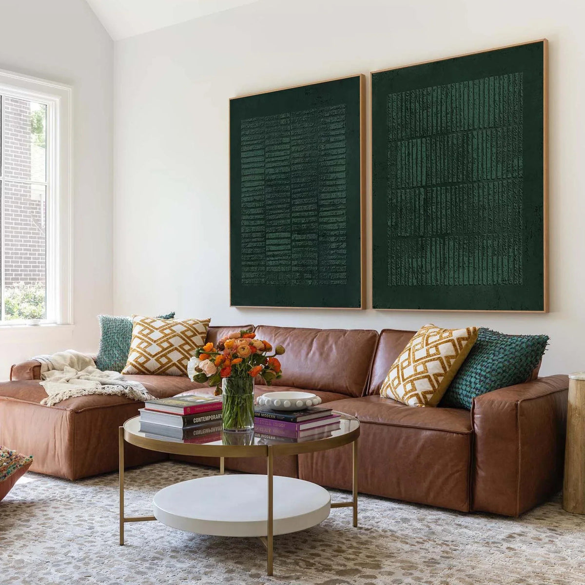 Set of Two Green Textured Canvas Artworks - Modern Minimalist - artextured