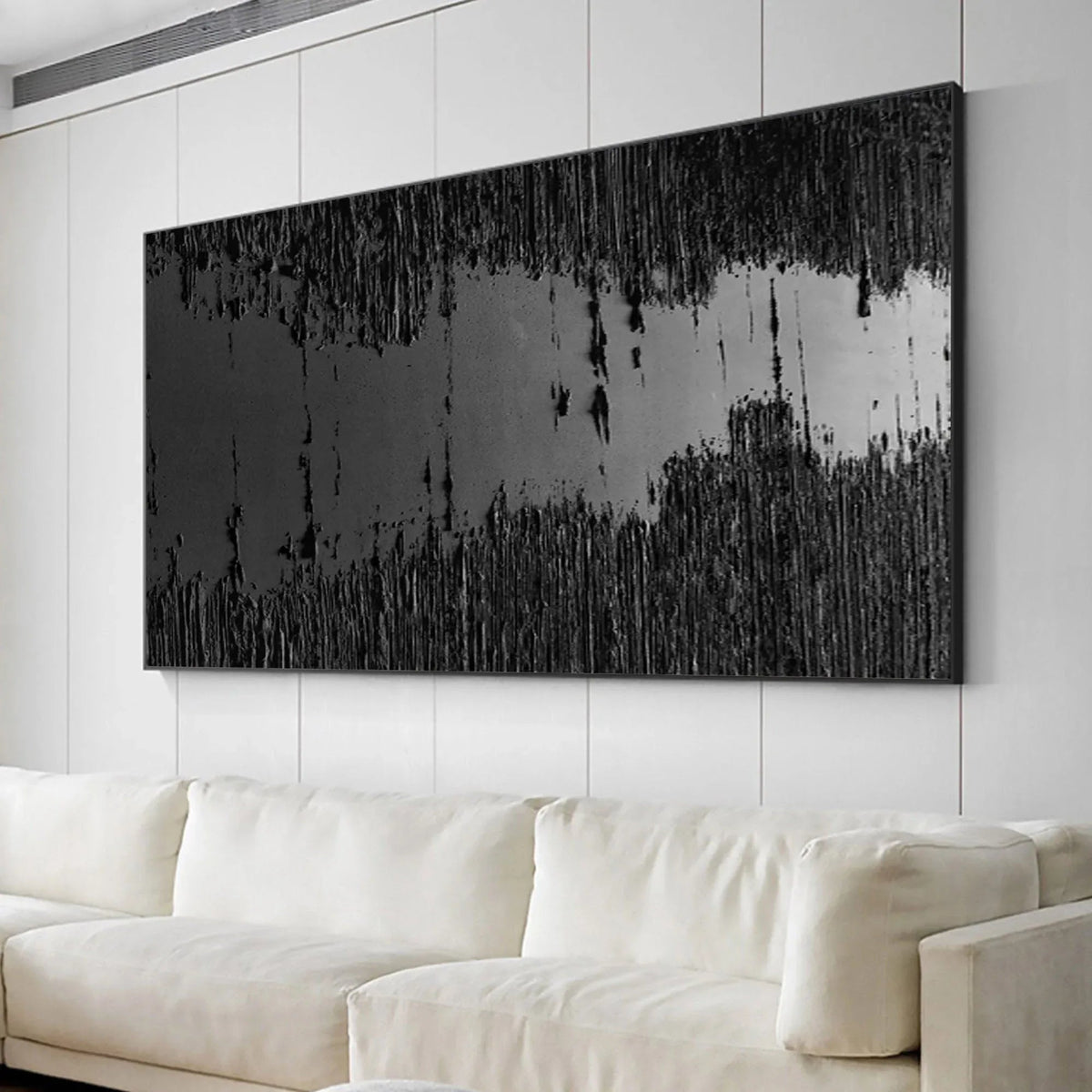 Midnight Echo-Minimally Abstract Thick Black Textured Oil Painting Wall Art - artextured