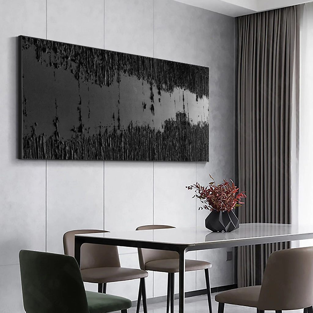 Midnight Echo-Minimally Abstract Thick Black Textured Oil Painting Wall Art - artextured