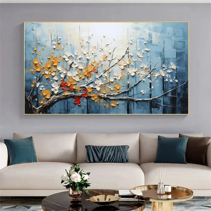 Colorful Tree Texture Vibe-3D Textured Tree with Blossoms Wall Art - artextured