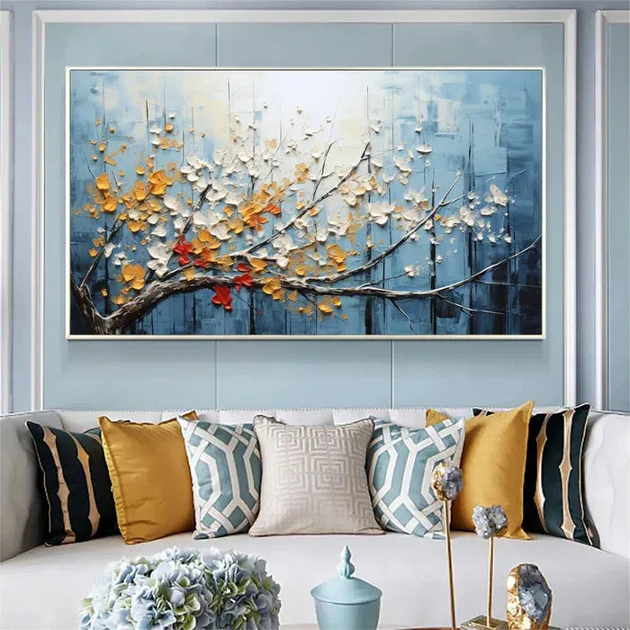 Colorful Tree Texture Vibe-3D Textured Tree with Blossoms Wall Art - artextured