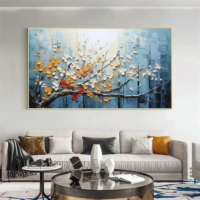 Colorful Tree Texture Vibe-3D Textured Tree with Blossoms Wall Art - artextured