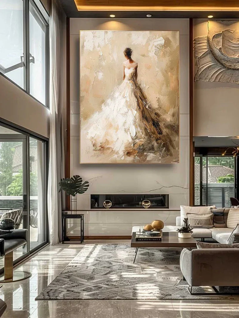 Elegant Bride-Modern Hand-Painted Warm and Soft Tone Elegant Portrait Oil Painting Wall Art - artextured