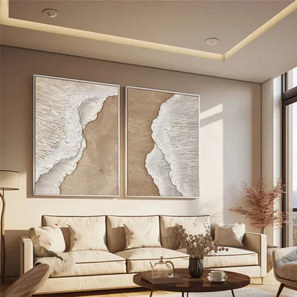 Wave-Sand Harmony-Ocean Waves Textured Abstract Wall Art Set of 2 - artextured