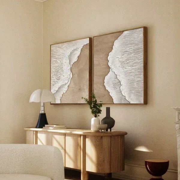 Wave-Sand Harmony-Ocean Waves Textured Abstract Wall Art Set of 2 - artextured