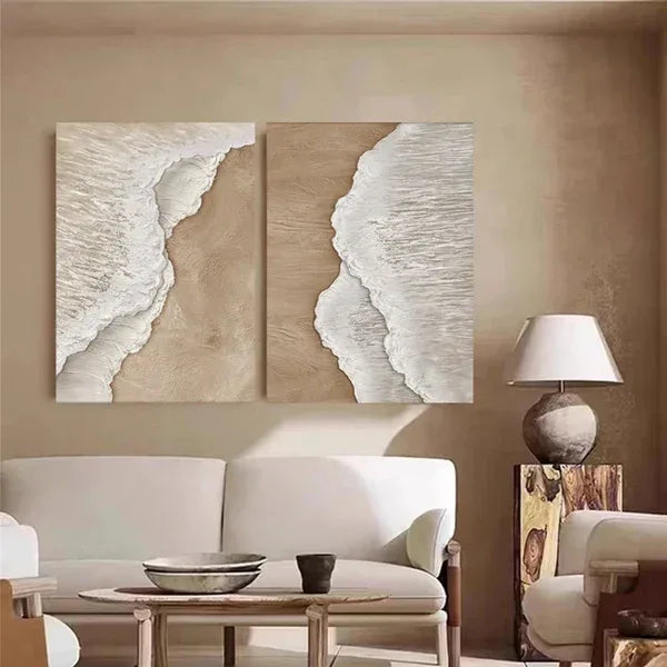 Wave-Sand Harmony-Ocean Waves Textured Abstract Wall Art Set of 2 - artextured