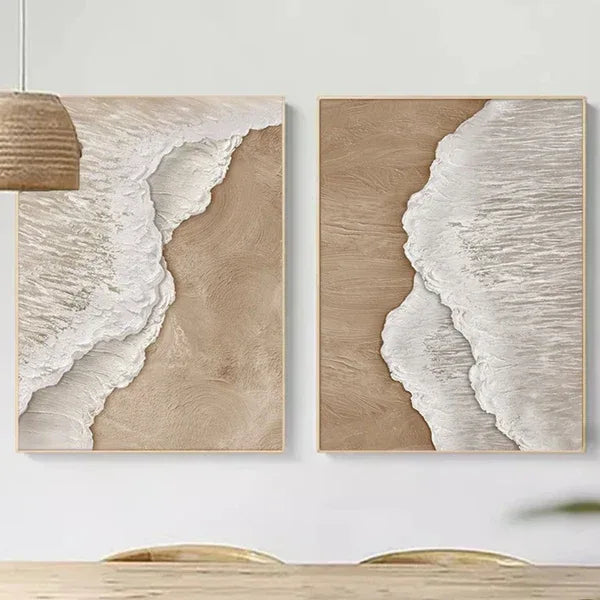 Wave-Sand Harmony-Ocean Waves Textured Abstract Wall Art Set of 2 - artextured