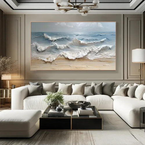3D Seascape Oil Painting – Textured Ocean Wave Wall Art for Interiors - artextured