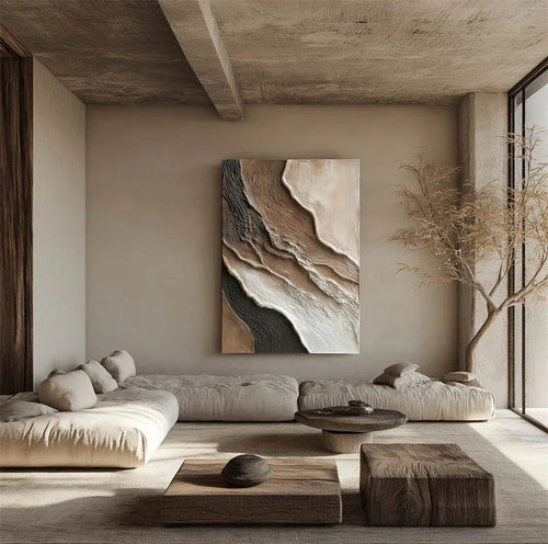 Abstract Textured Wall Art - Earth Tones Flowing Layers Canvas Painting - artextured
