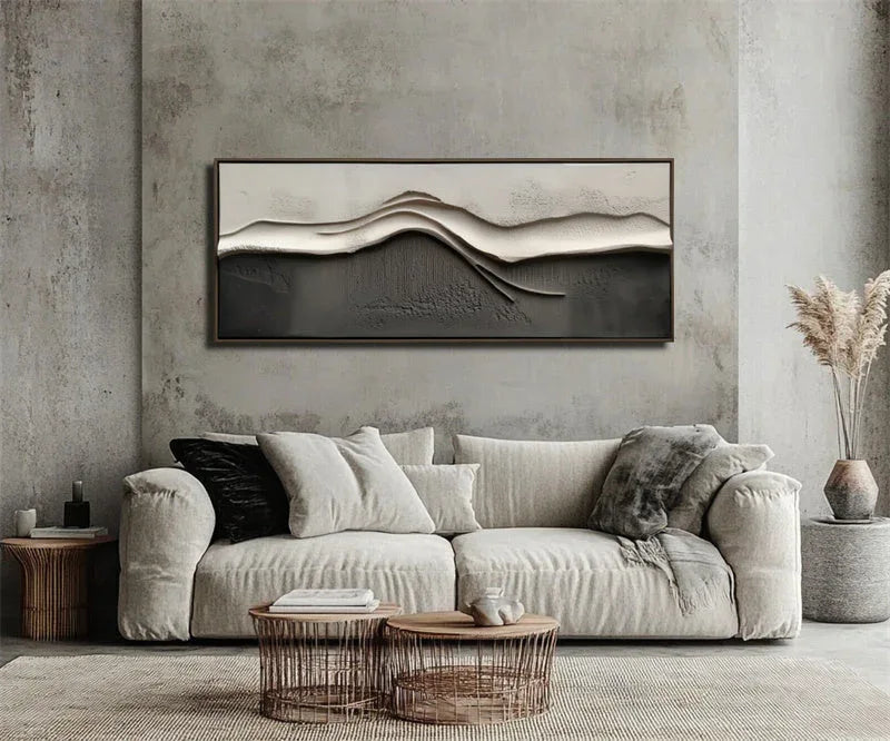 Tranquil Horizons Wall Art-Extremely Simple Wabi Sabi Wind Ridge Relief Abstract Wall Art - artextured