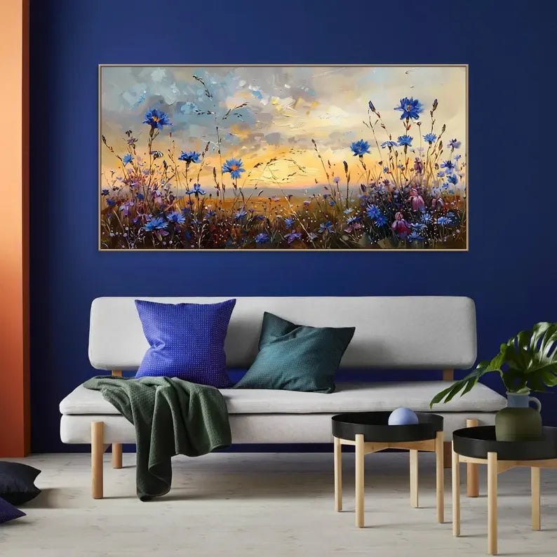 Floral Prairie-Hand-Painted Texture Oil Painting of a Dusk Wildflower Scene for Wall Art - artextured