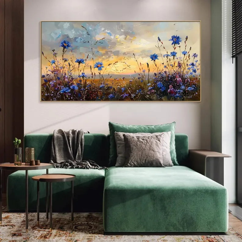 Floral Prairie-Hand-Painted Texture Oil Painting of a Dusk Wildflower Scene for Wall Art - artextured