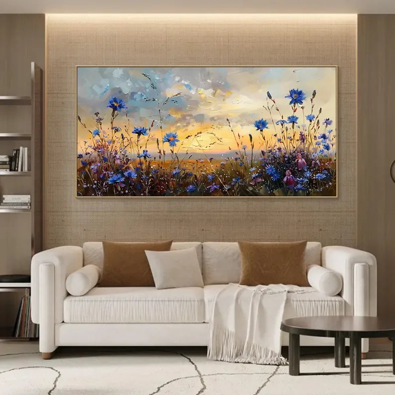 Floral Prairie-Hand-Painted Texture Oil Painting of a Dusk Wildflower Scene for Wall Art - artextured