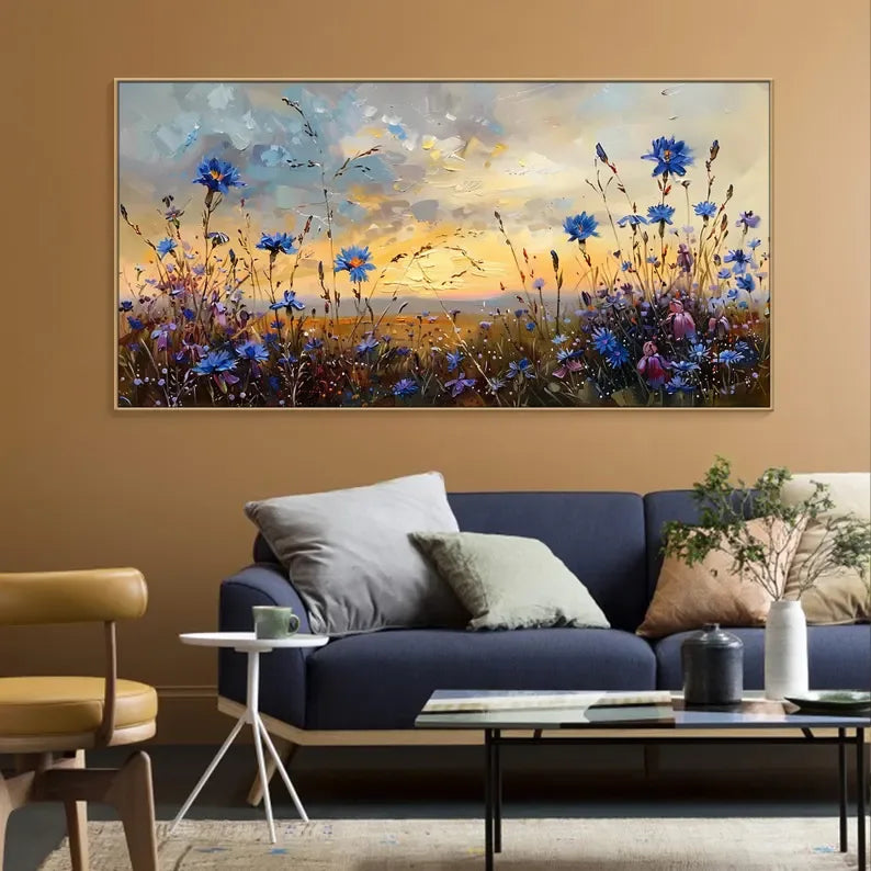Floral Prairie-Hand-Painted Texture Oil Painting of a Dusk Wildflower Scene for Wall Art - artextured
