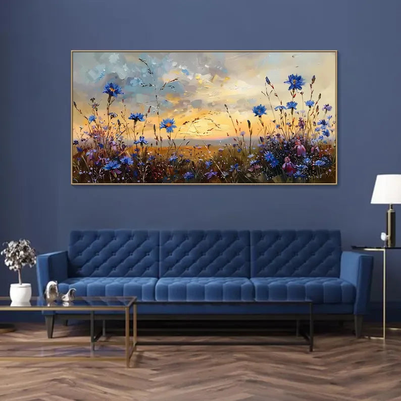Floral Prairie-Hand-Painted Texture Oil Painting of a Dusk Wildflower Scene for Wall Art - artextured