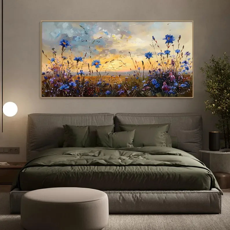 Floral Prairie-Hand-Painted Texture Oil Painting of a Dusk Wildflower Scene for Wall Art - artextured