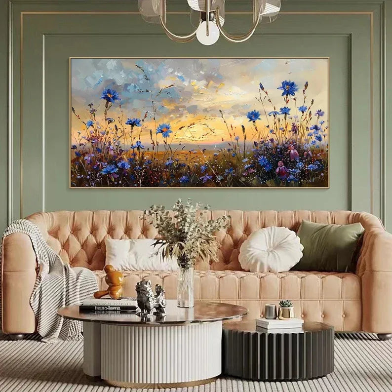 Floral Prairie-Hand-Painted Texture Oil Painting of a Dusk Wildflower Scene for Wall Art - artextured
