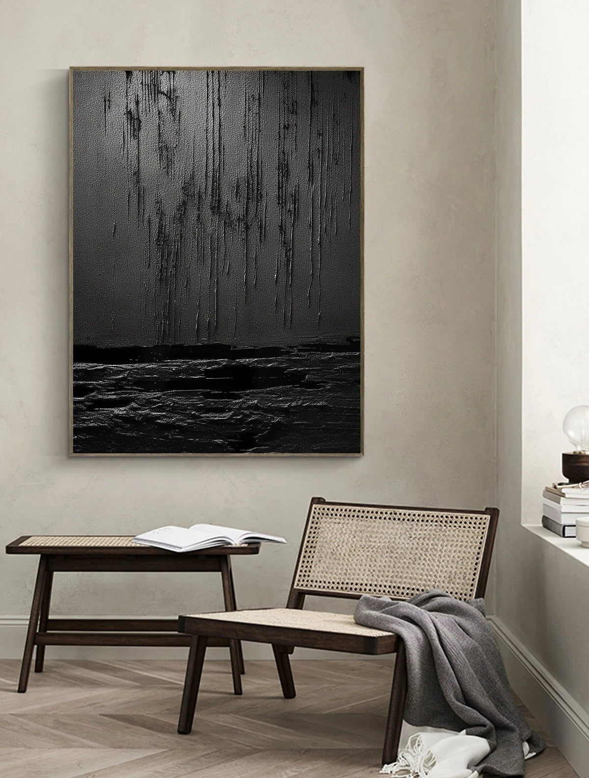 Midnight Echoes-Hand Drawn Pure Black Drip Texture Wall Art - artextured